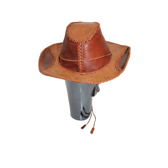 Tan Leather Cowgirl Rodeo Fedora Hat Horse Detail - Picture 3 of 5